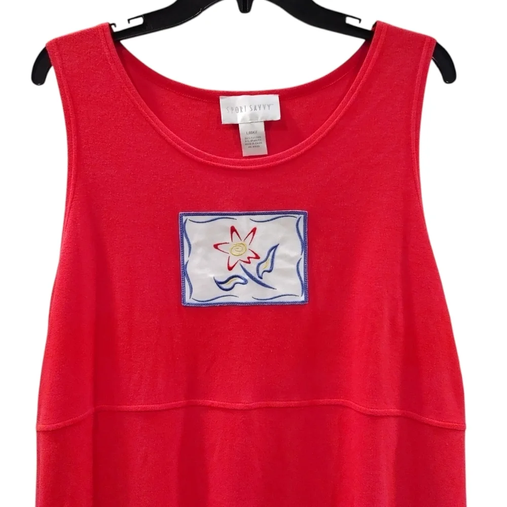 Vintage Sports Savy Red Embroidered Sleeveless Patchwork Maxi Dress Women Size L - Picture 3 of 7